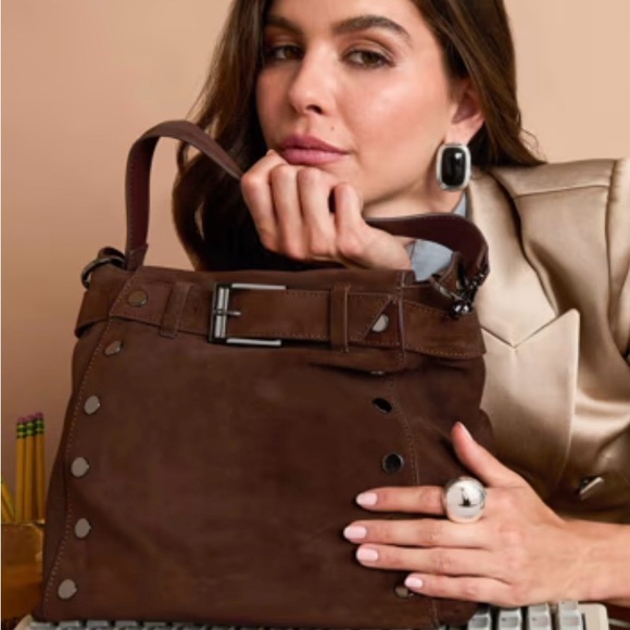 Hammitt Belted Bryant Large Brown Suede Gunmetal Rivets - Picture 7 of 8